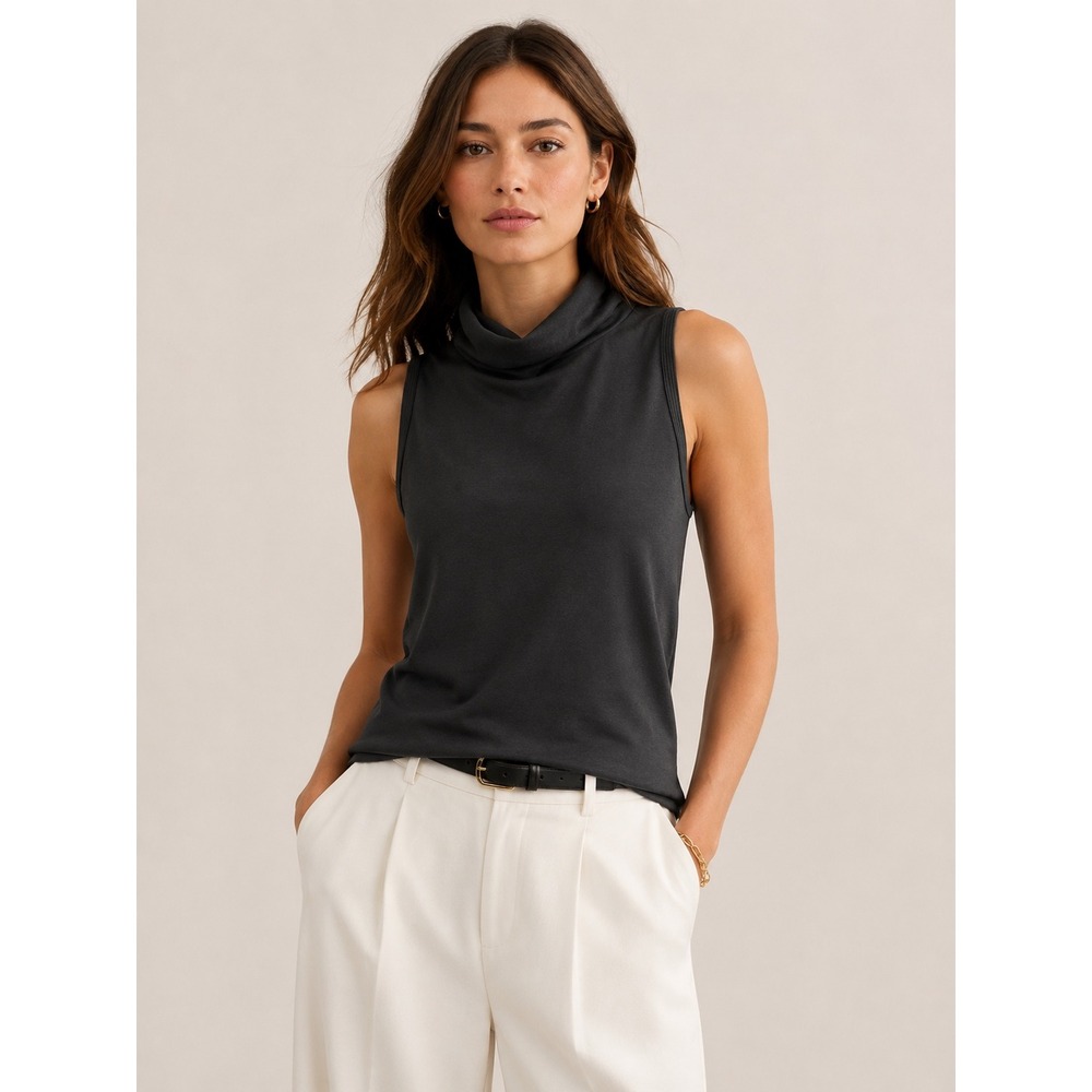 Banana Republic Women Sleeveless Turtleneck Size S Black Wool Top Minimalist